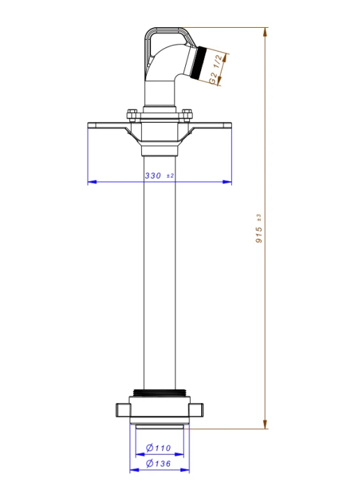 Stojak hydrantowy DN100 pojedynczy A/B (1x75), przyłącze DN100, rura DN80