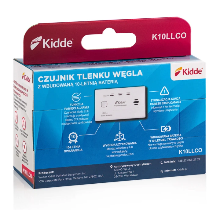 Czujnik tlenku węgla (czadu) Kidde K10LLCO (10 lat gw.)