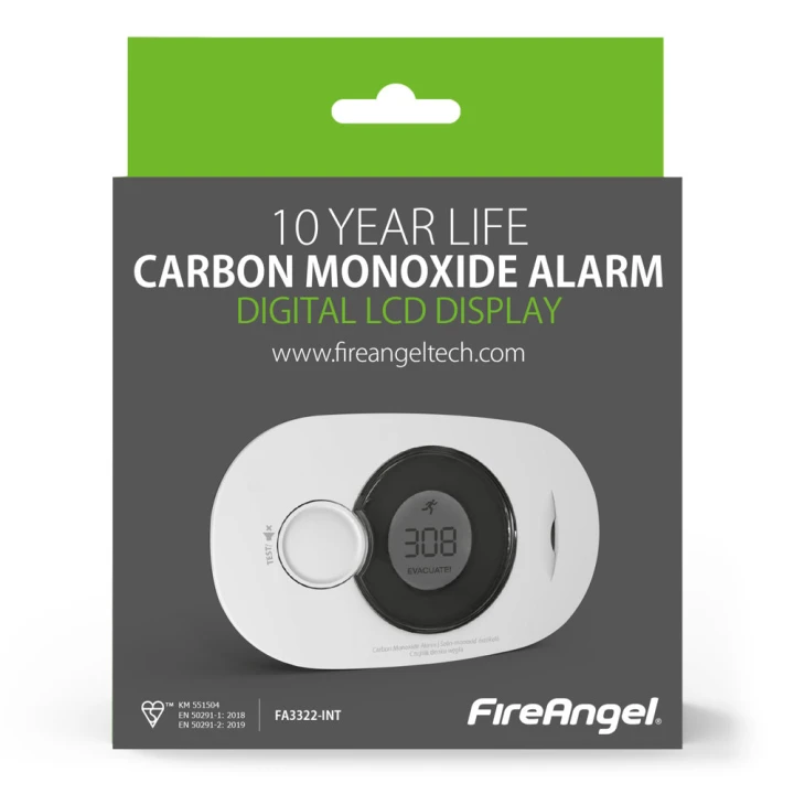 Czujnik tlenku węgla (czadu) FIREANGEL FA3322-INT z LCD, 10 lat