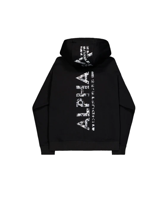 Bluza z misiem Backprint Mirror Camo Hoodie Alpha Industries - Czarna