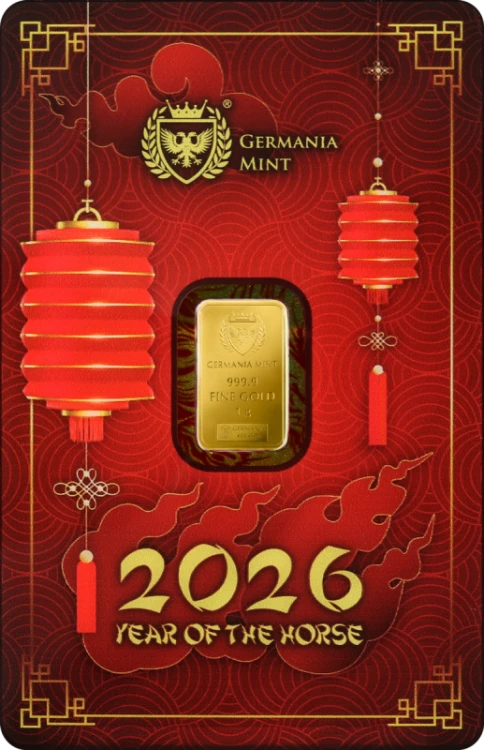 1 g Sztabka złota Rok Smoka 2026 Germania Mint