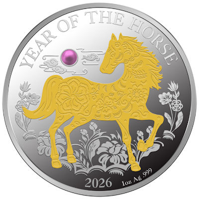 25 franków, Rok Konia 2026 , Srebrna moneta, rewers
