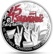 Moneta kolekcjonerska NBP 10 zł 45. rocznica powstania NSZZ „Solidarność” rewers