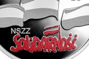 Moneta kolekcjonerska NBP 10 zł 45. rocznica powstania NSZZ „Solidarność” awers detale