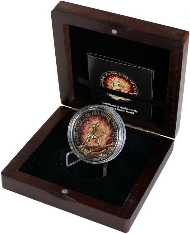 Srebrna moneta 2£ Robin Hood etui prezentacja