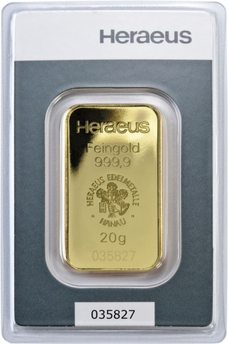 Sztabka złota 20 g Heraeus