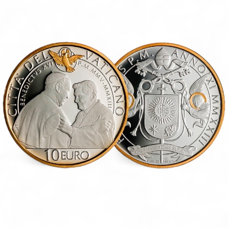 10 € Benedykt XVI, Srebrna moneta (pozłacana), Watykan, 2023