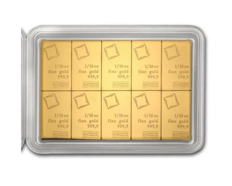 Złota sztabka Valcambi CombiBar 10 x 1/10 oz awers