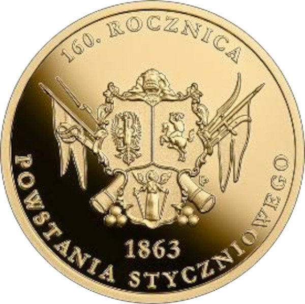 Złota moneta NBP 200 zł 160. rocznica Powstania Styczniowego rewers