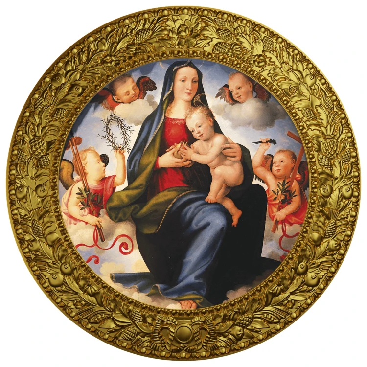 Srebrna moneta 500 CFA Mariotto Albertinelli, Madonna z Dzieciątkiem na tronie w chmurach