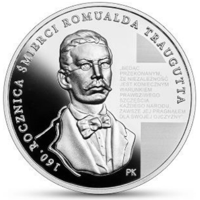 Srebrna moneta 10 zł 160. rocznica śmierci Romualda Traugutta rewers