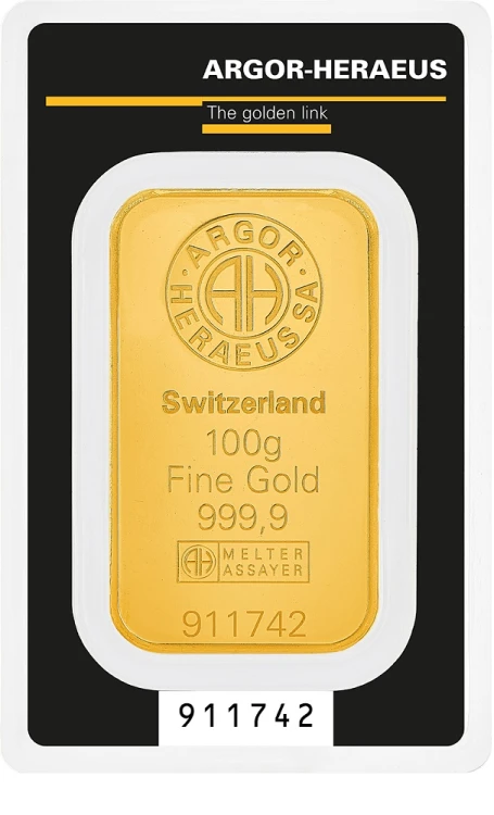 Sztabka złota 100 g Agor Heraeus