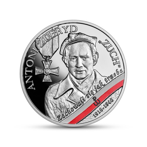 Srebrna moneta Wyklęci przez komunistów żołnierze niezłomni - Antoni Żubryd "Zuch" rewers