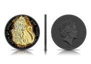 Srebrna moneta 5£ Płonący Lew Anglii prezentacja