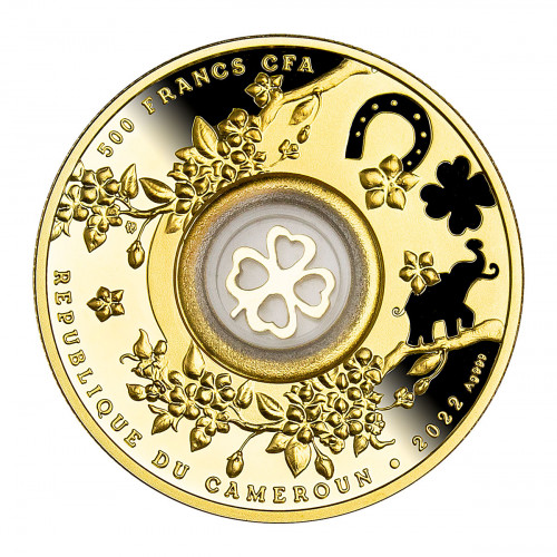 Srebrna moneta 500 CFA Czterolistna koniczynka Lucky Seven awers