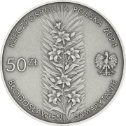 Srebrna moneta kolekcjonerska 50 zł Pamięci rodziny Ulmów awers