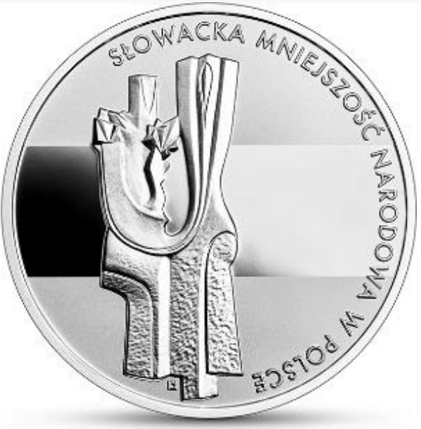 Srebrna moneta 10 zł Słowacka mniejszość narodowa w Polsce rewers