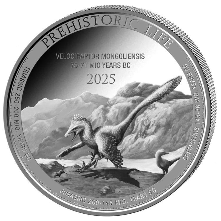 1 uncja, Velociraptor mongoliensis, Seria: Prehistoric Life, Srebrna moneta 2025