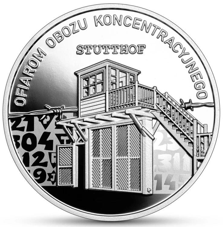 Srebrna moneta 10 zł Ofiarom obozu koncentracyjnego Stutthof rewers