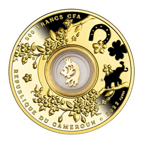 Srebrna moneta 500 CFA Złota Rybka Lucky Seven awers