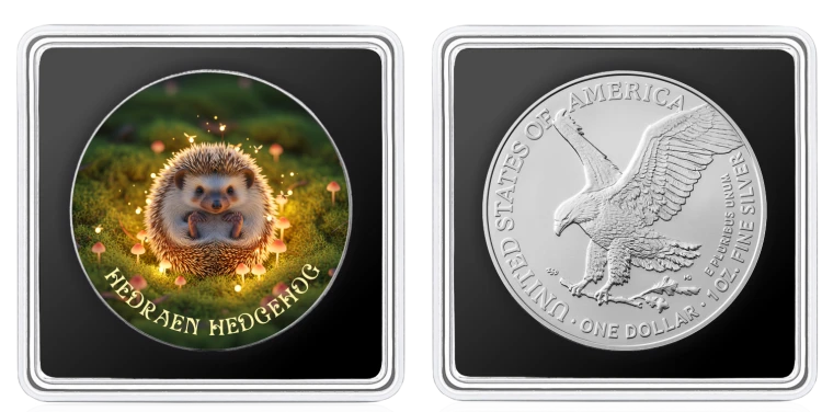 1 $, Amerykański Orzeł, Jeż Hedgehog, Seria: Leśne totemy, Srebrna moneta uszlachetniona