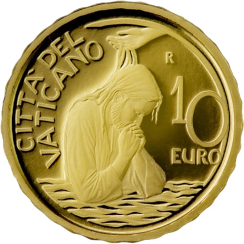 Złota moneta 10€ Sakrament Chrztu Watykan 2023