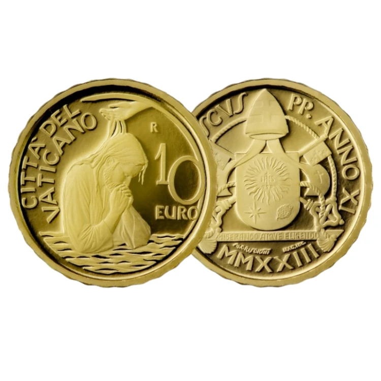 Złota moneta 10€ Sakrament Chrztu Watykan 2023