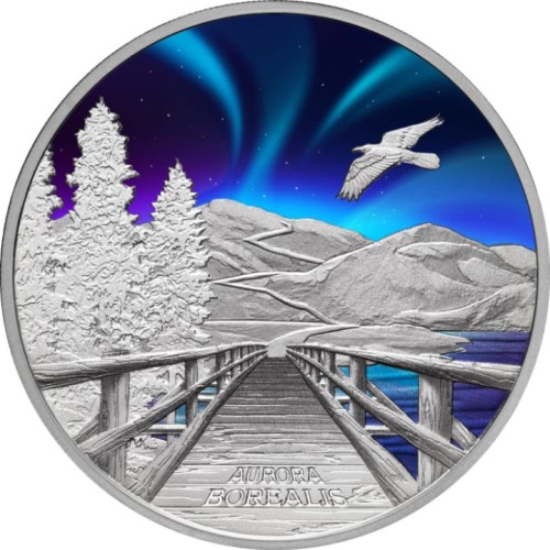 Srebrna moneta kolekcjonerska 1$ Aurora Borealis