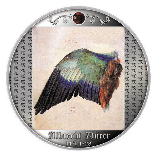 Srebrna moneta Albrecht Durer "Skrzydło kraski" rewers