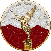 1 uncja, Red & white diamond dust Mexico Libertad, Srebrna moneta