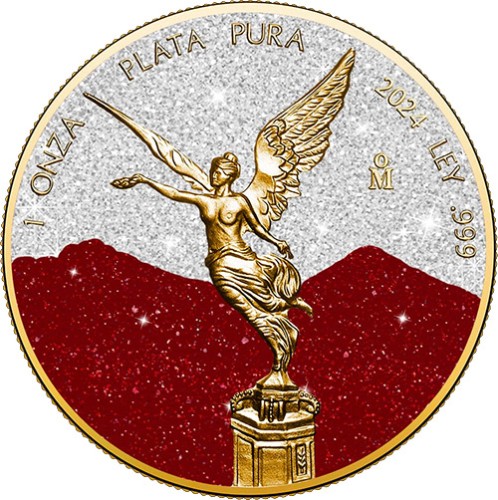 1 uncja, Red & white diamond dust Mexico Libertad, Srebrna moneta