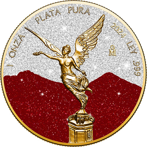 1 uncja, Red & white diamond dust Mexico Libertad, Srebrna moneta