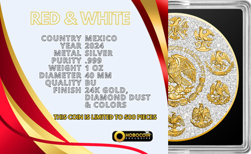 1 uncja, Red & white diamond dust Mexico Libertad, Srebrna moneta