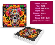 1 uncja, Dia De Los Muertos, Mexico Libertad, Srebrna moneta uszlachetniona
