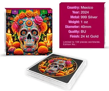 1 uncja, Dia De Los Muertos, Mexico Libertad, Srebrna moneta uszlachetniona