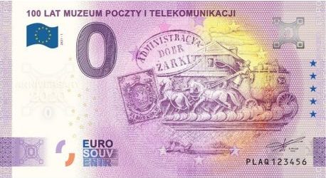0 Euro 100 lat Muzeum Poczty i Telekomunikacji banknot pamiątkowy awers