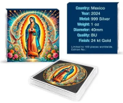 1 uncja, Matka Boża z Guadalupe, Mexico Libertad, Srebrna moneta uszlachetniona