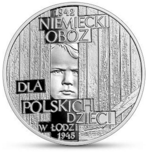 Srebrna moneta Niemiecki obóz dla polskich dzieci w Łodzi (1942-1945) rewers