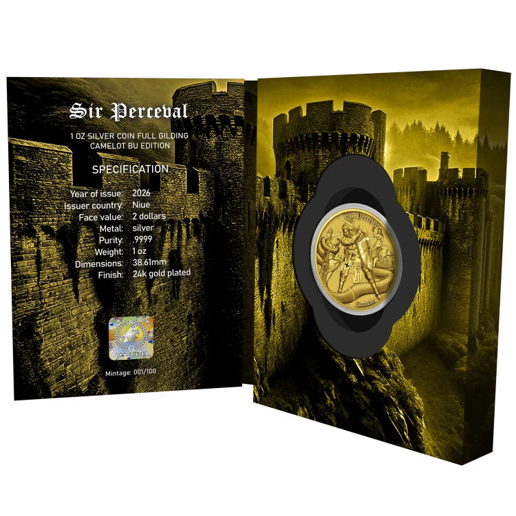 1 uncja, Sir Perceval – Camelot, Srebrna moneta pozłacana, 2026