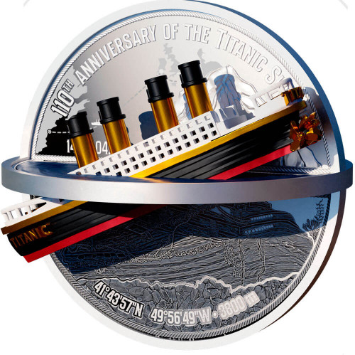 Srebrna moneta 110. rocznica zatonięcia Titanica rewers