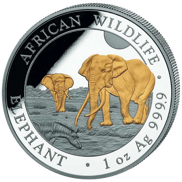 1 uncja, Słoń, Seria: African Wildlife, Srebrna moneta pozłacana 2026