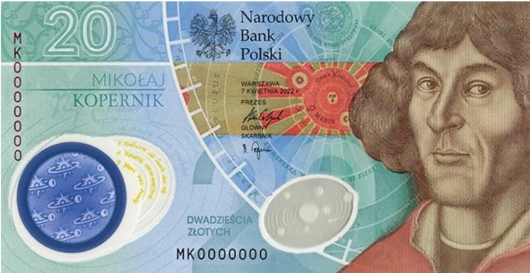 Banknot kolekcjonerski NBP 20 zł Mikołaj Kopernik 2023 strona przednia