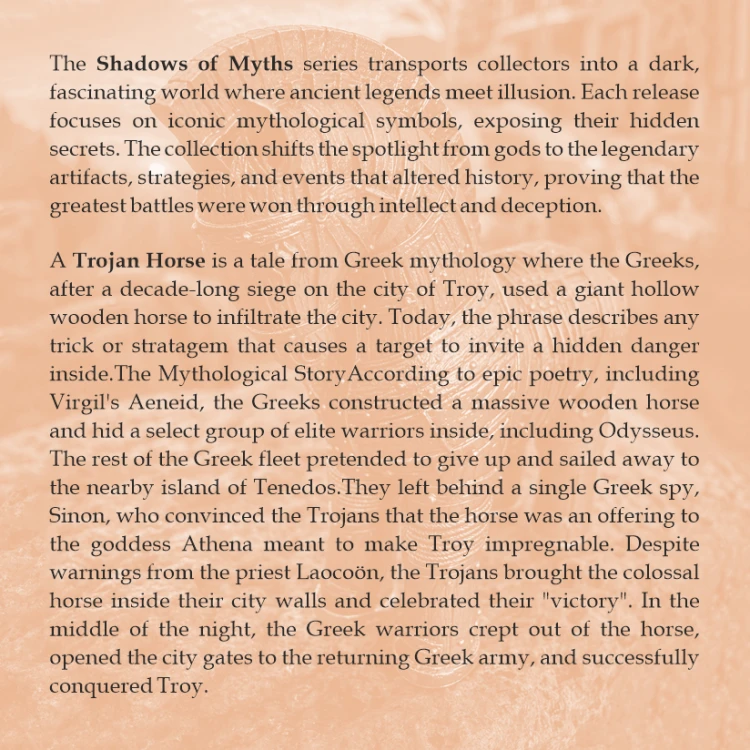 Poznaj monetę z serii „The Shadows of Myths” inspirowaną legendą o Koniu Trojańskim. Wyjątkowa emisja dla kolekcjonerów, miłośników mitologii i historii.