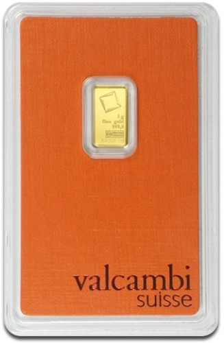 Sztabka złota Valcambi 1 g certipack rewers