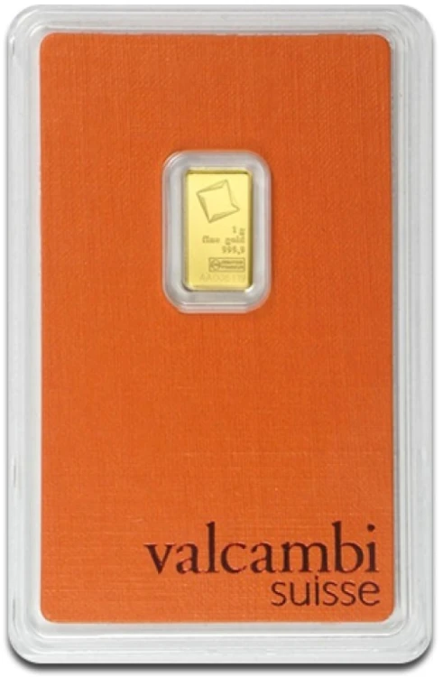 Sztabka złota Valcambi 1 g certipack rewers