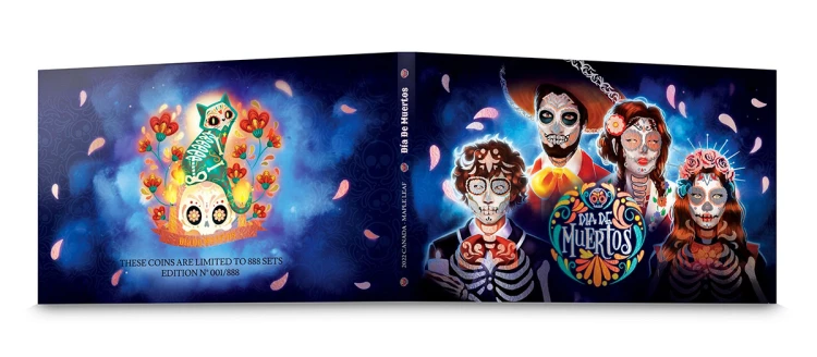 Srebrny zestaw monet Día de Muertos - 3 x 2022 Maple Leaf etui 1