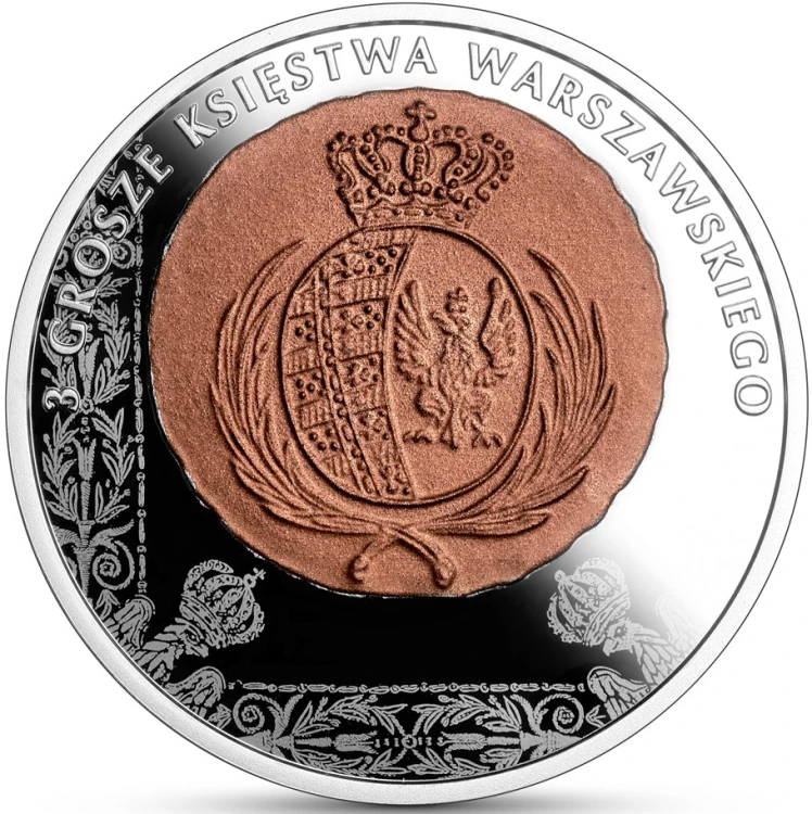 Moneta kolekcjonerska NBP 20 zł "Historia monety polskiej - 3 grosze Księstwa Warszawskiego"