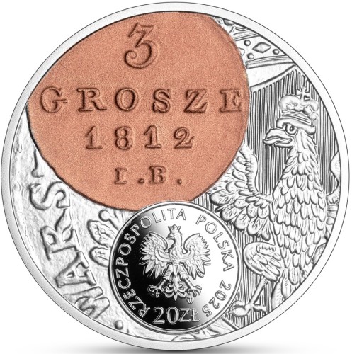 Moneta kolekcjonerska NBP 20 zł "Historia monety polskiej - 3 grosze Księstwa Warszawskiego"