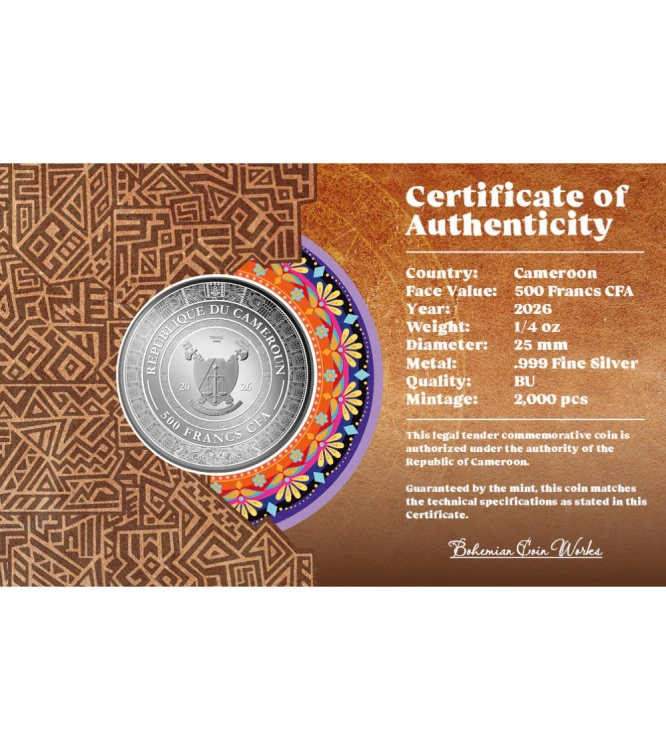 Cameroon 2026-Mexican Cinco Grandes Jaguar Ag999 1/4 oz Coin in Card