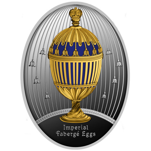 Srebrna moneta Jajo zdobione niebieskimi pasami, Seria: Jaja Faberge rewers